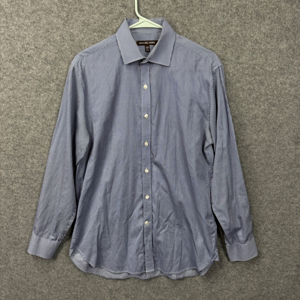 Michael Kors Mens Blue White Micro Gingham Dress Shirt 15.5 32/33 Long Sleeve - Picture 5 of 8